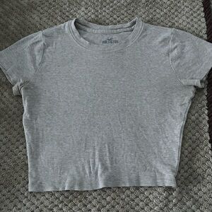 Hollister Light Gray Logo Crop Tee